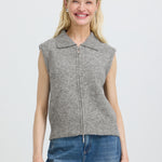 BYOMEA ZIPPER SLIPOVER - Mid Grey Melange-Casual Tops- Hometown Style HTS, women's in store and online boutique located in Ingersoll, Ontario