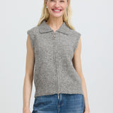 BYOMEA ZIPPER SLIPOVER - Mid Grey Melange-Casual Tops- Hometown Style HTS, women's in store and online boutique located in Ingersoll, Ontario