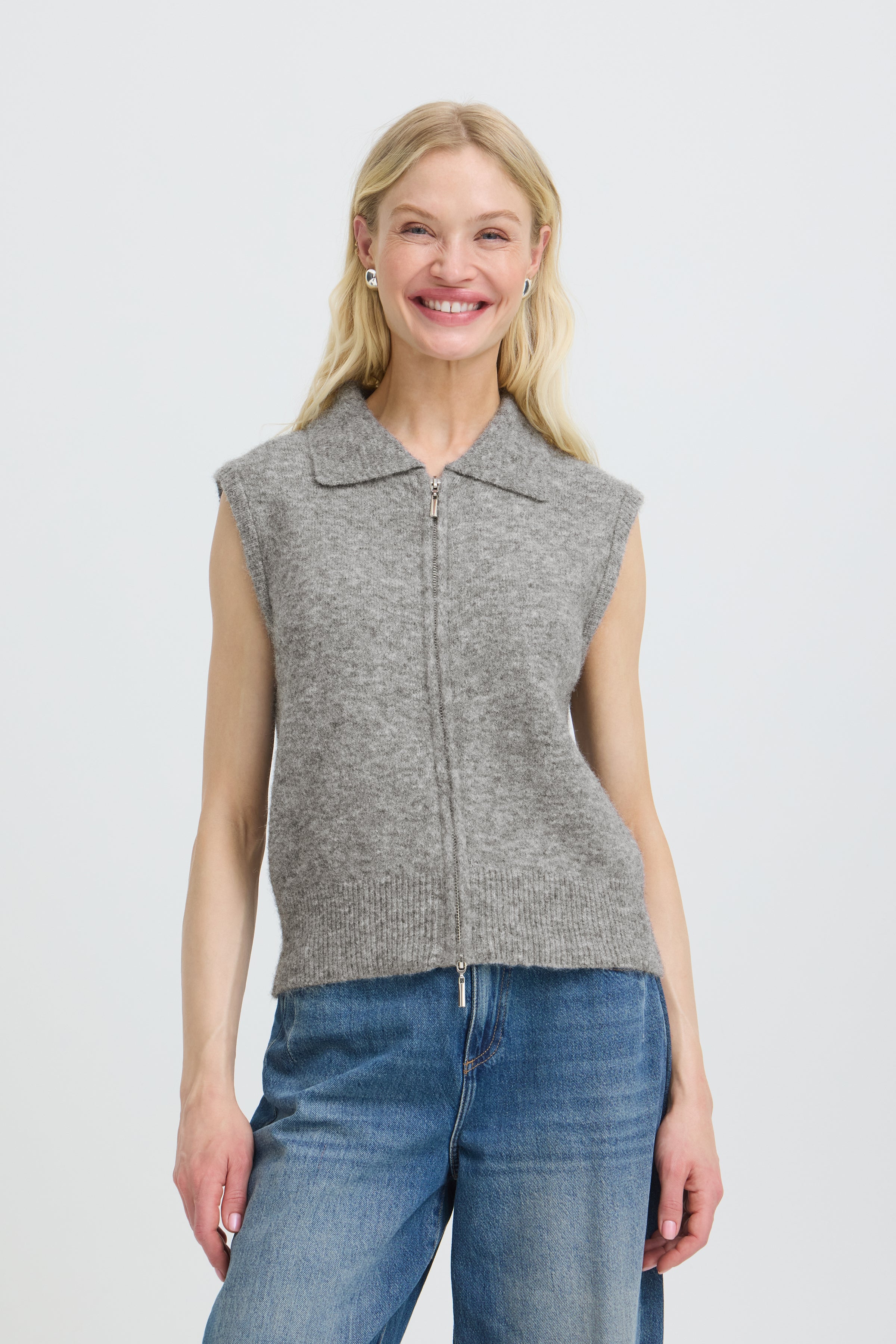 BYOMEA ZIPPER SLIPOVER - Mid Grey Melange-Casual Tops- Hometown Style HTS, women's in store and online boutique located in Ingersoll, Ontario