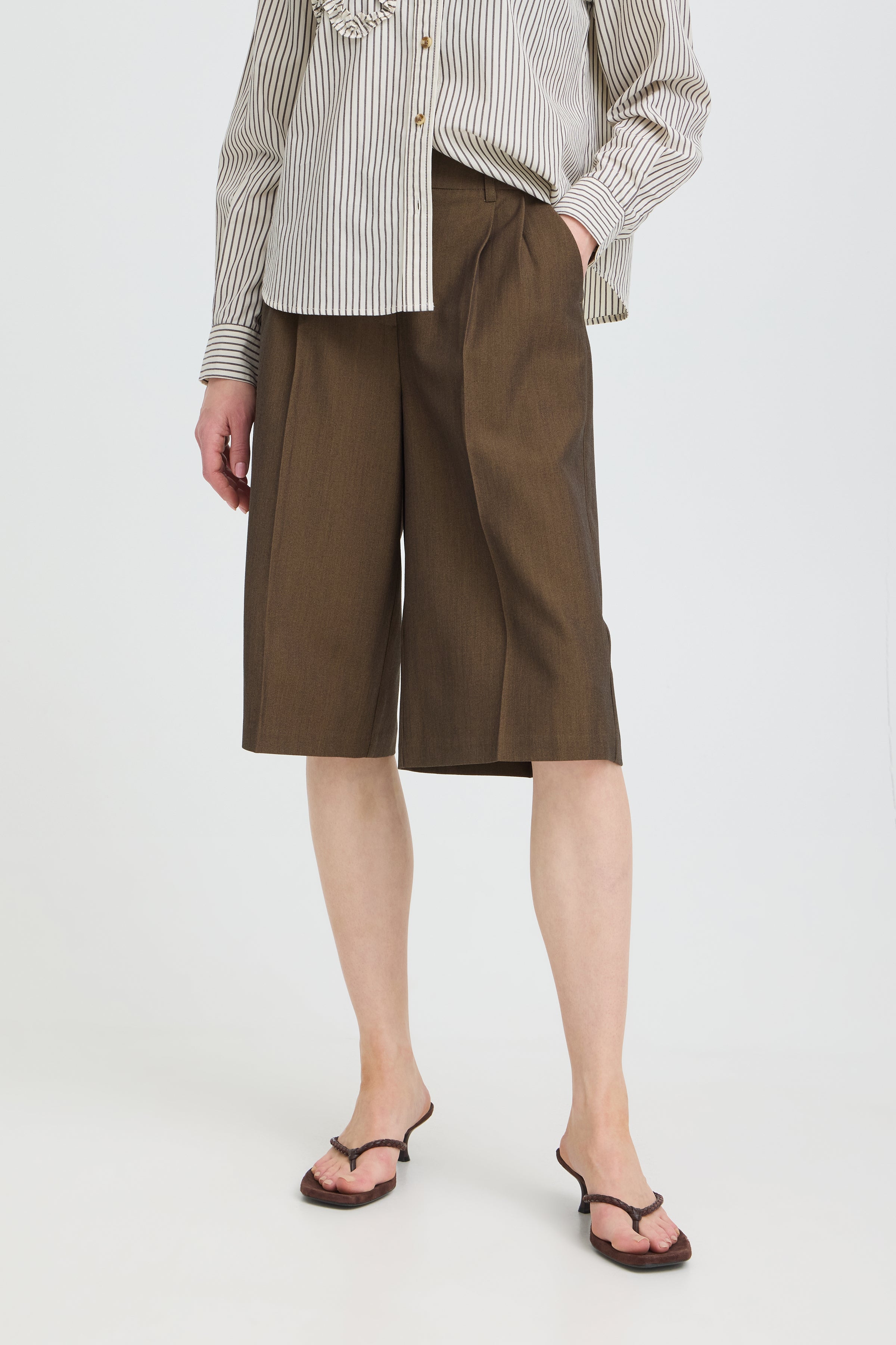 BYDANTA LONG SHORTS - Sepia Melange-Bottoms- Hometown Style HTS, women's in store and online boutique located in Ingersoll, Ontario