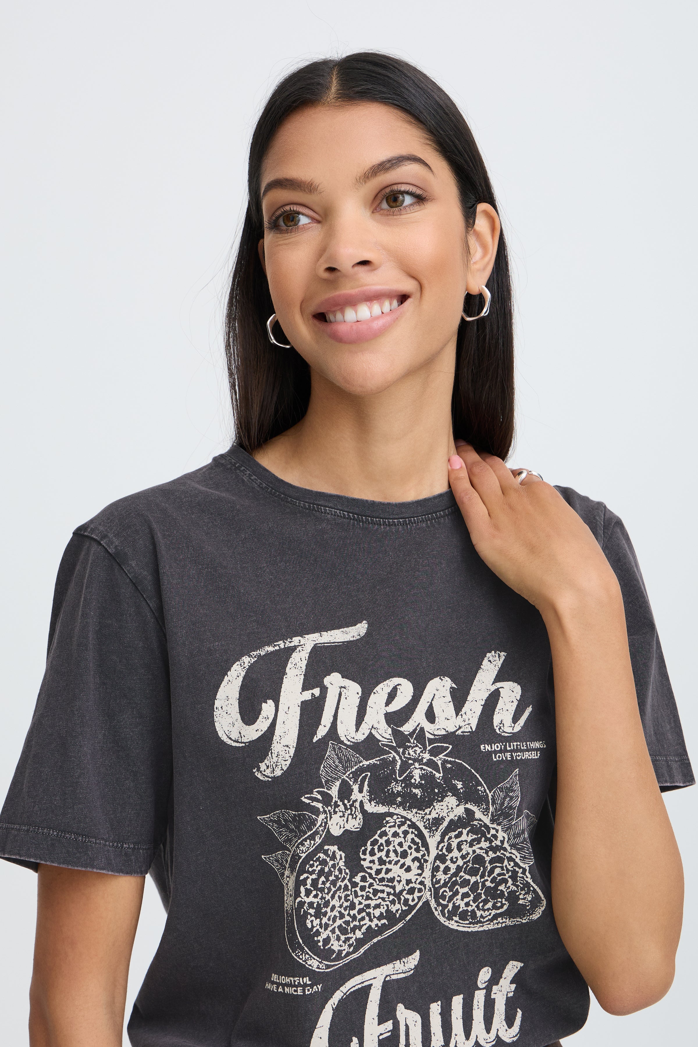 BYSOLKO FRUITY TSHIRT - Asphalt-Casual Tops- Hometown Style HTS, women's in store and online boutique located in Ingersoll, Ontario