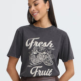 BYSOLKO FRUITY TSHIRT - Asphalt-Casual Tops- Hometown Style HTS, women's in store and online boutique located in Ingersoll, Ontario