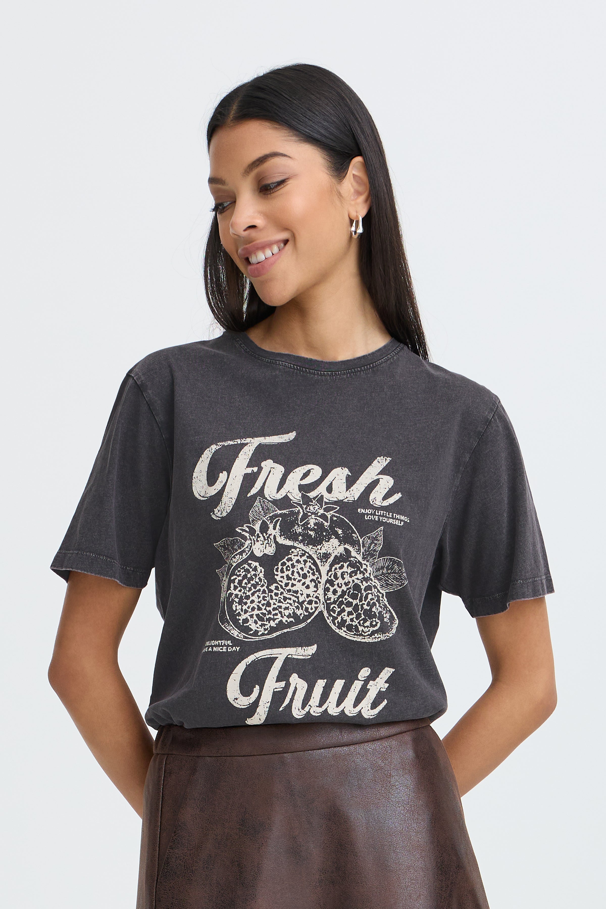 BYSOLKO FRUITY TSHIRT - Asphalt-Casual Tops- Hometown Style HTS, women's in store and online boutique located in Ingersoll, Ontario