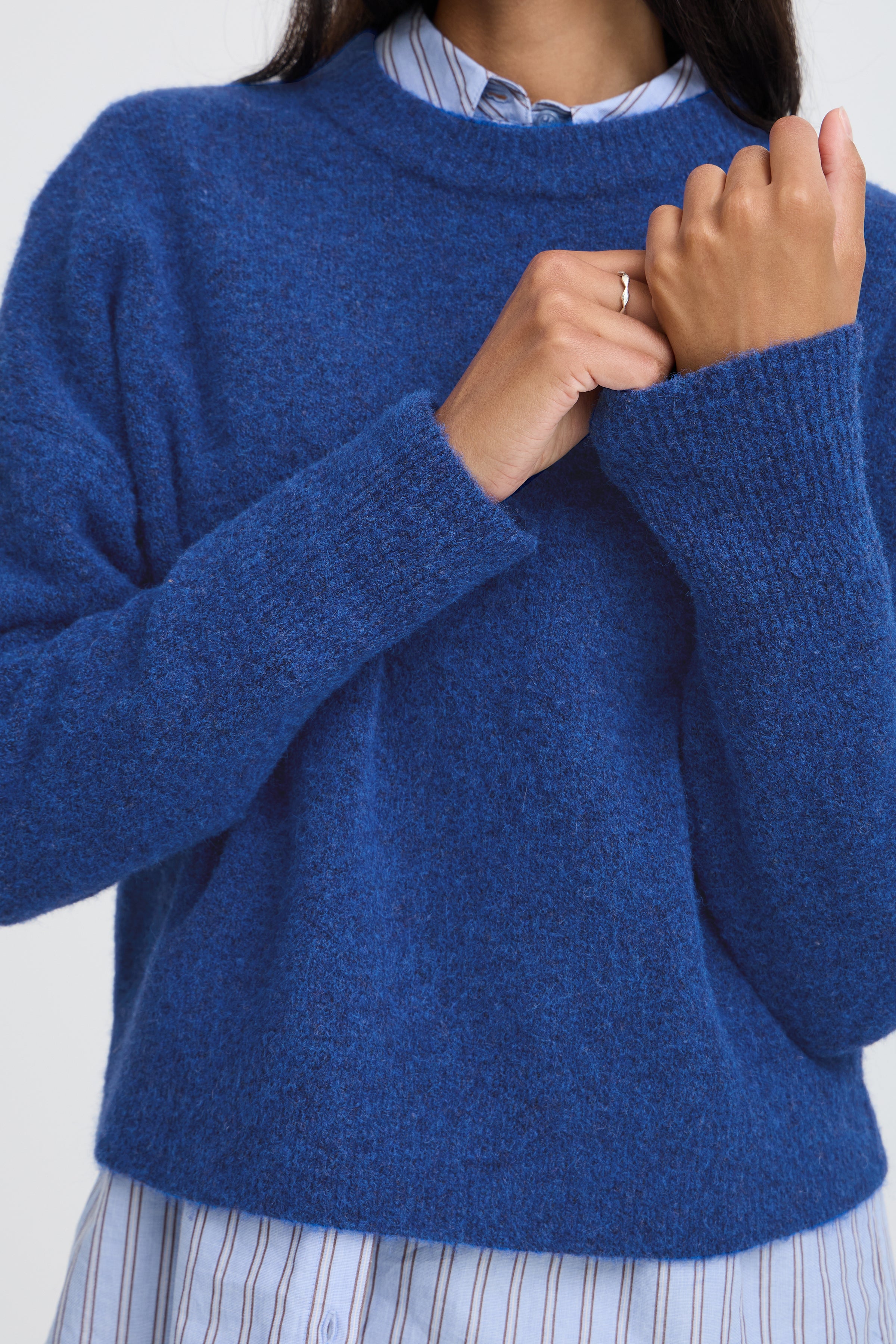 BYOMEA CREW JUMPER - Blue Depths Melange-Sweaters and Cardigans- Hometown Style HTS, women's in store and online boutique located in Ingersoll, Ontario