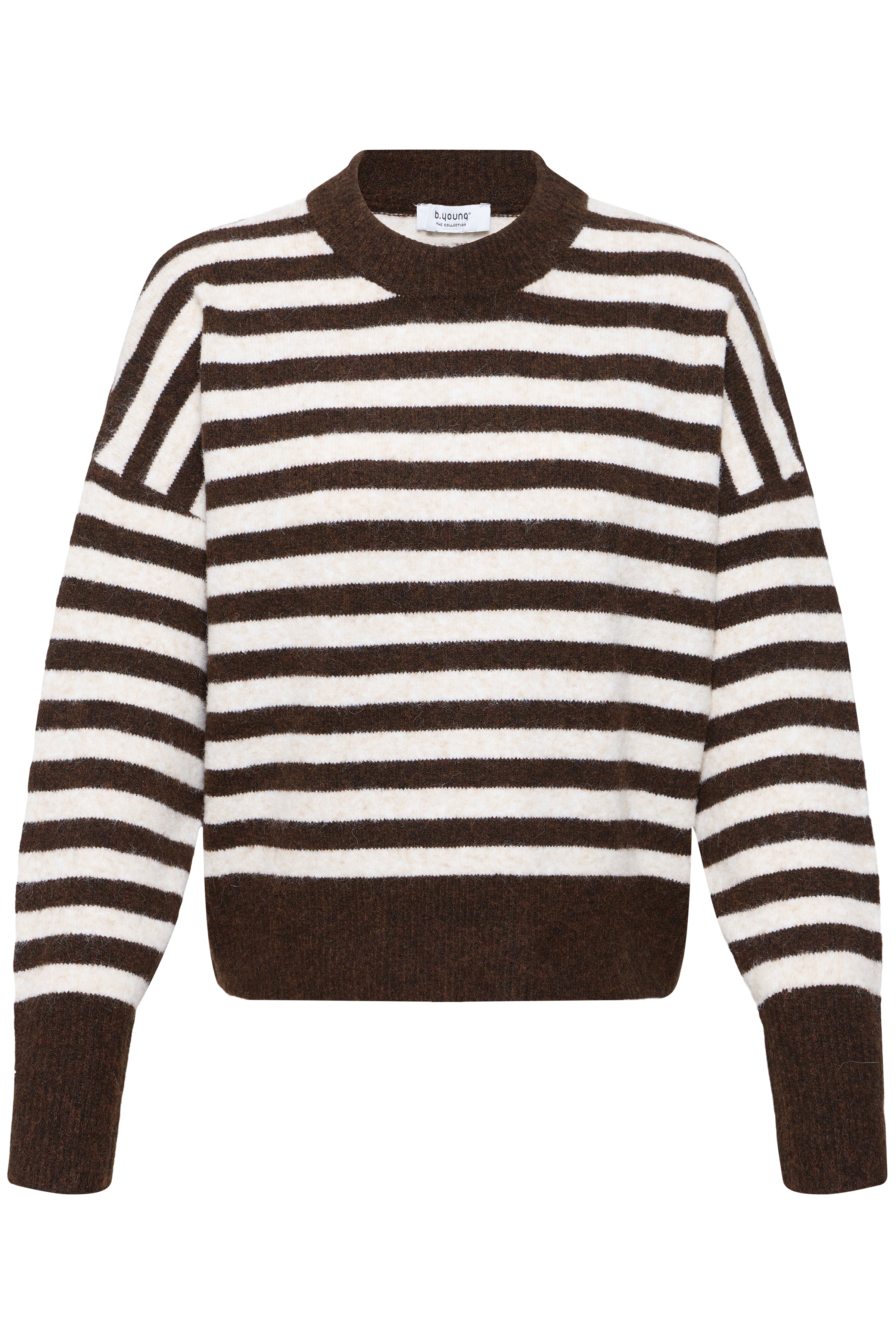 BYOMEA CREW JUMPER - Birch/Java Stripe-Sweaters and Cardigans- Hometown Style HTS, women's in store and online boutique located in Ingersoll, Ontario