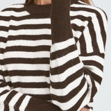 BYOMEA CREW JUMPER - Birch/Java Stripe-Sweaters and Cardigans- Hometown Style HTS, women's in store and online boutique located in Ingersoll, Ontario