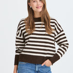 BYOMEA CREW JUMPER - Birch/Java Stripe-Sweaters and Cardigans- Hometown Style HTS, women's in store and online boutique located in Ingersoll, Ontario