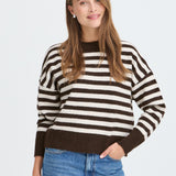 BYOMEA CREW JUMPER - Birch/Java Stripe-Sweaters and Cardigans- Hometown Style HTS, women's in store and online boutique located in Ingersoll, Ontario