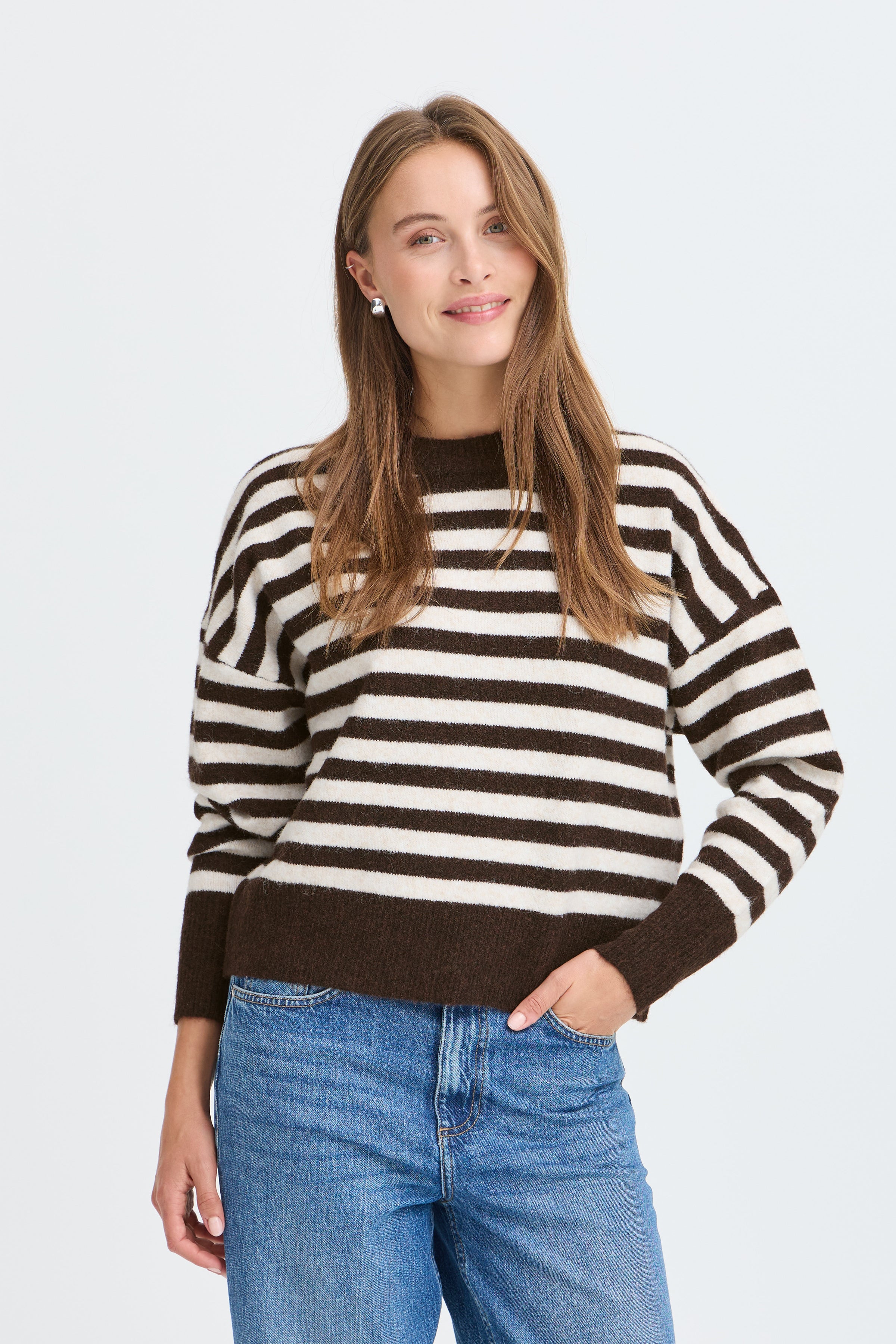 BYOMEA CREW JUMPER - Birch/Java Stripe-Sweaters and Cardigans- Hometown Style HTS, women's in store and online boutique located in Ingersoll, Ontario