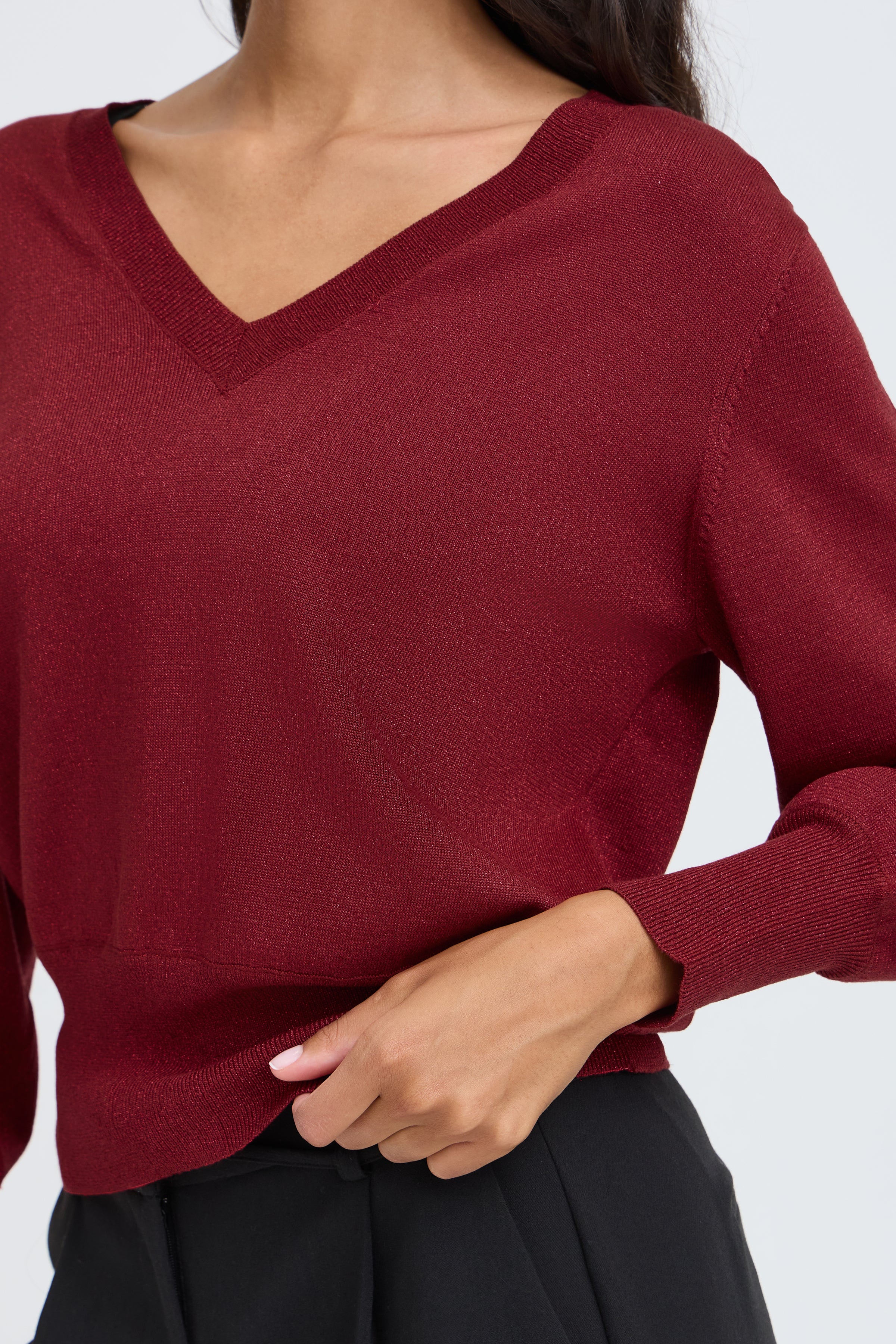 MOBBE V JUMPER- Sundried Tomato-Casual Tops- Hometown Style HTS, women's in store and online boutique located in Ingersoll, Ontario