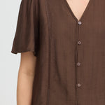 BYXISELDA VNECK SHIRT - Shaved Chocolate-Casual Tops- Hometown Style HTS, women's in store and online boutique located in Ingersoll, Ontario