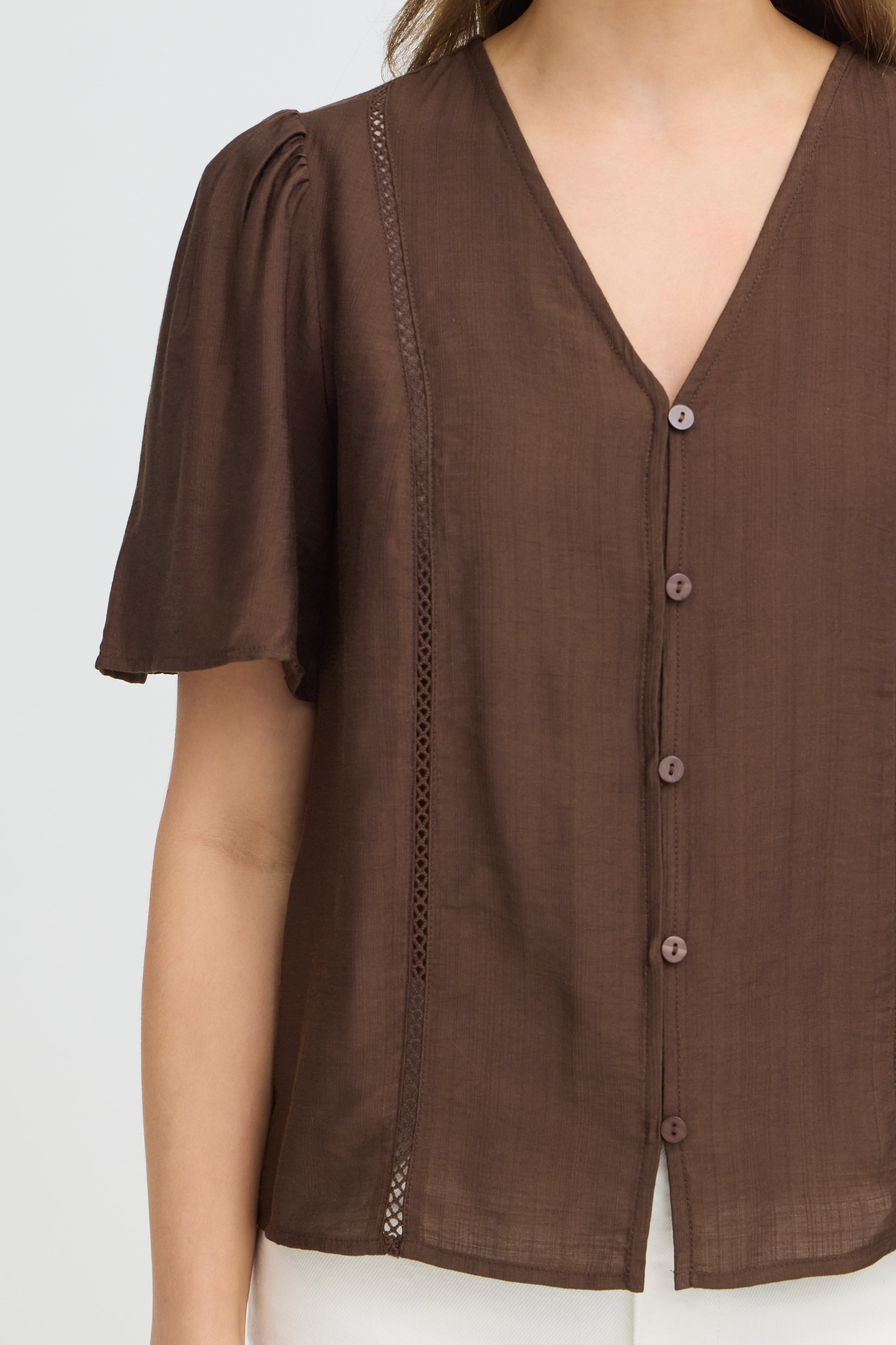BYXISELDA VNECK SHIRT - Shaved Chocolate-Casual Tops- Hometown Style HTS, women's in store and online boutique located in Ingersoll, Ontario