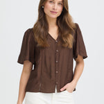 BYXISELDA VNECK SHIRT - Shaved Chocolate-Casual Tops- Hometown Style HTS, women's in store and online boutique located in Ingersoll, Ontario
