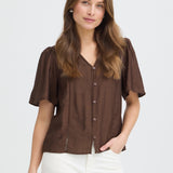 BYXISELDA VNECK SHIRT - Shaved Chocolate-Casual Tops- Hometown Style HTS, women's in store and online boutique located in Ingersoll, Ontario