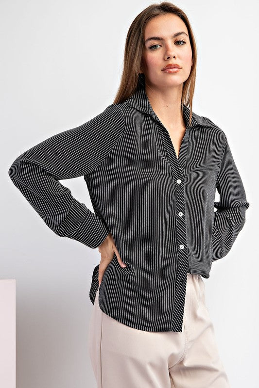 Striped Long Sleeve Blouse - Black- Hometown Style HTS, women's in store and online boutique located in Ingersoll, Ontario
