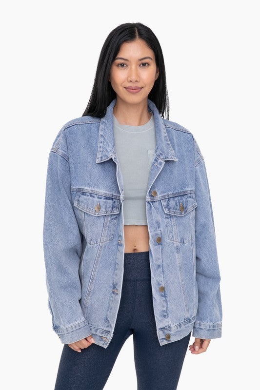 Boxy-Cut Denim Jacket - Medium Wash-Coats & Jackets- Hometown Style HTS, women's in store and online boutique located in Ingersoll, Ontario