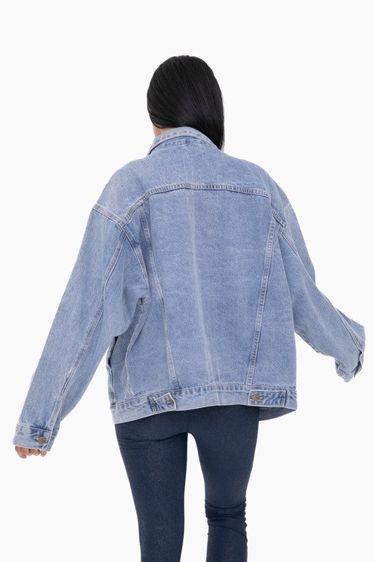 Boxy-Cut Denim Jacket - Medium Wash-Coats & Jackets- Hometown Style HTS, women's in store and online boutique located in Ingersoll, Ontario