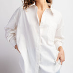 Cotton Button Down Blouse - White-blouse- Hometown Style HTS, women's in store and online boutique located in Ingersoll, Ontario