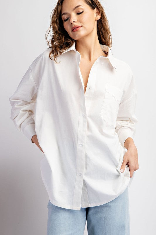Cotton Button Down Blouse - White-blouse- Hometown Style HTS, women's in store and online boutique located in Ingersoll, Ontario