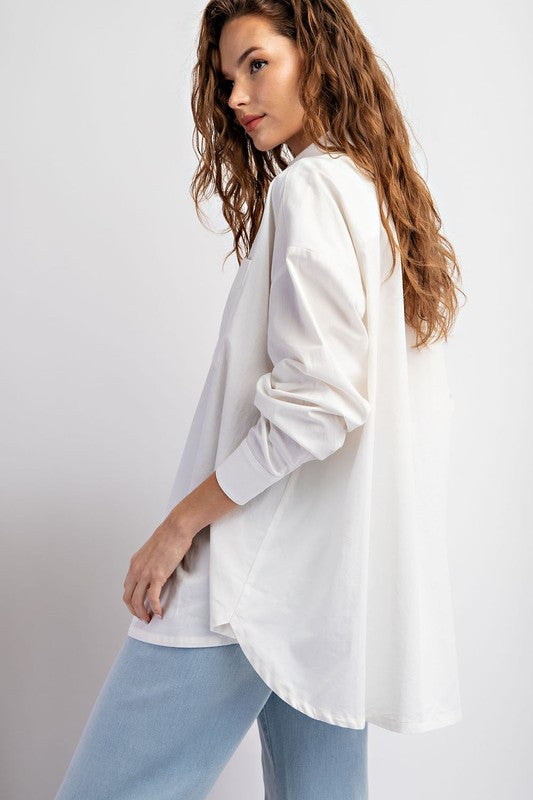 Cotton Button Down Blouse - White-blouse- Hometown Style HTS, women's in store and online boutique located in Ingersoll, Ontario