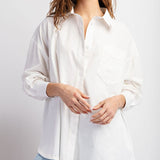 Cotton Button Down Blouse - White-blouse- Hometown Style HTS, women's in store and online boutique located in Ingersoll, Ontario