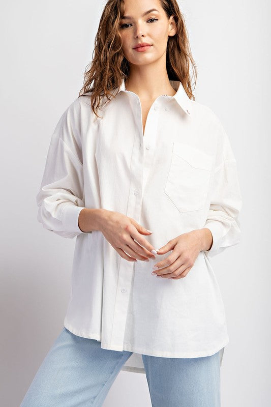 Cotton Button Down Blouse - White-blouse- Hometown Style HTS, women's in store and online boutique located in Ingersoll, Ontario