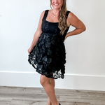 Square Neck 3D Floral Lace Mini Dress - Black-Special Occasion Dress- Hometown Style HTS, women's in store and online boutique located in Ingersoll, Ontario
