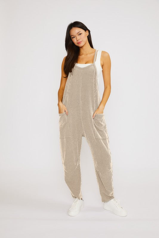 One Piece Jumpsuit - Oatmeal-Jumpsuits & Rompers- Hometown Style HTS, women's in store and online boutique located in Ingersoll, Ontario