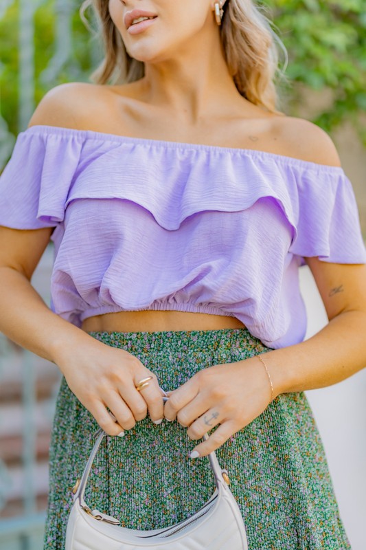Off The Shoulder Top - Lavender-Crop Top- Hometown Style HTS, women's in store and online boutique located in Ingersoll, Ontario