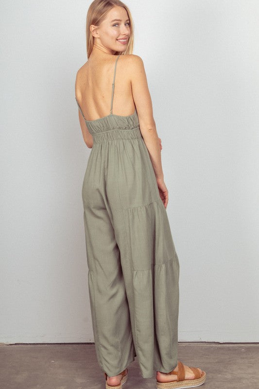 Woven Wide Leg Jumpsuit - Sage-romper- Hometown Style HTS, women's in store and online boutique located in Ingersoll, Ontario