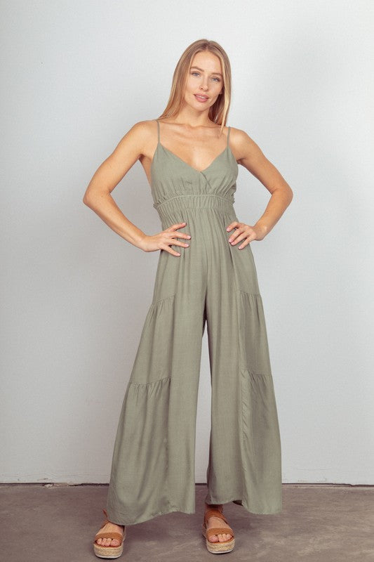 Woven Wide Leg Jumpsuit - Sage-romper- Hometown Style HTS, women's in store and online boutique located in Ingersoll, Ontario