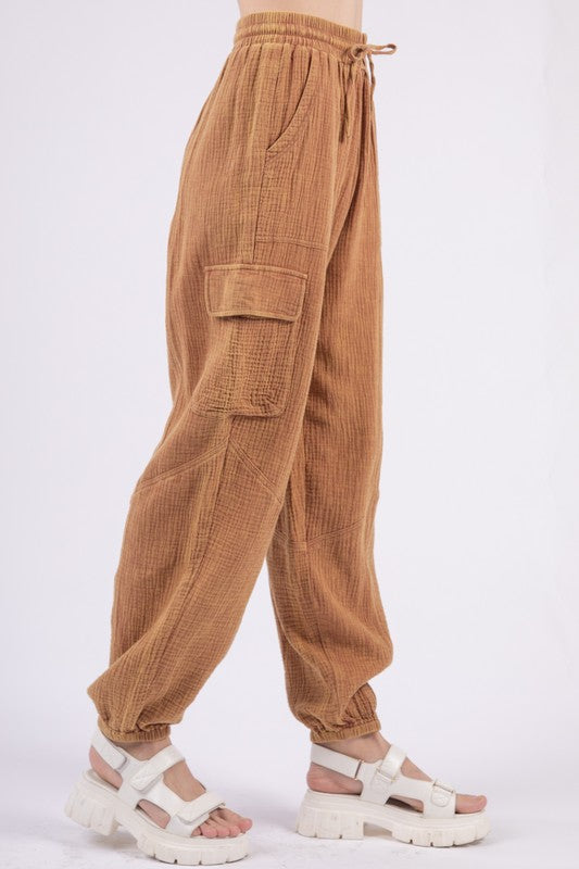 Washed Crinkle Cargo Pants - Sand-Pants- Hometown Style HTS, women's in store and online boutique located in Ingersoll, Ontario