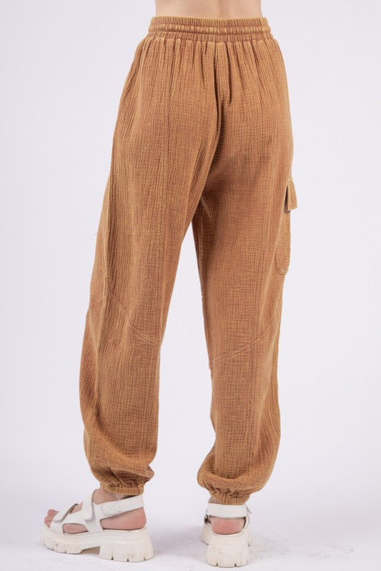 Washed Crinkle Cargo Pants - Sand-Pants- Hometown Style HTS, women's in store and online boutique located in Ingersoll, Ontario