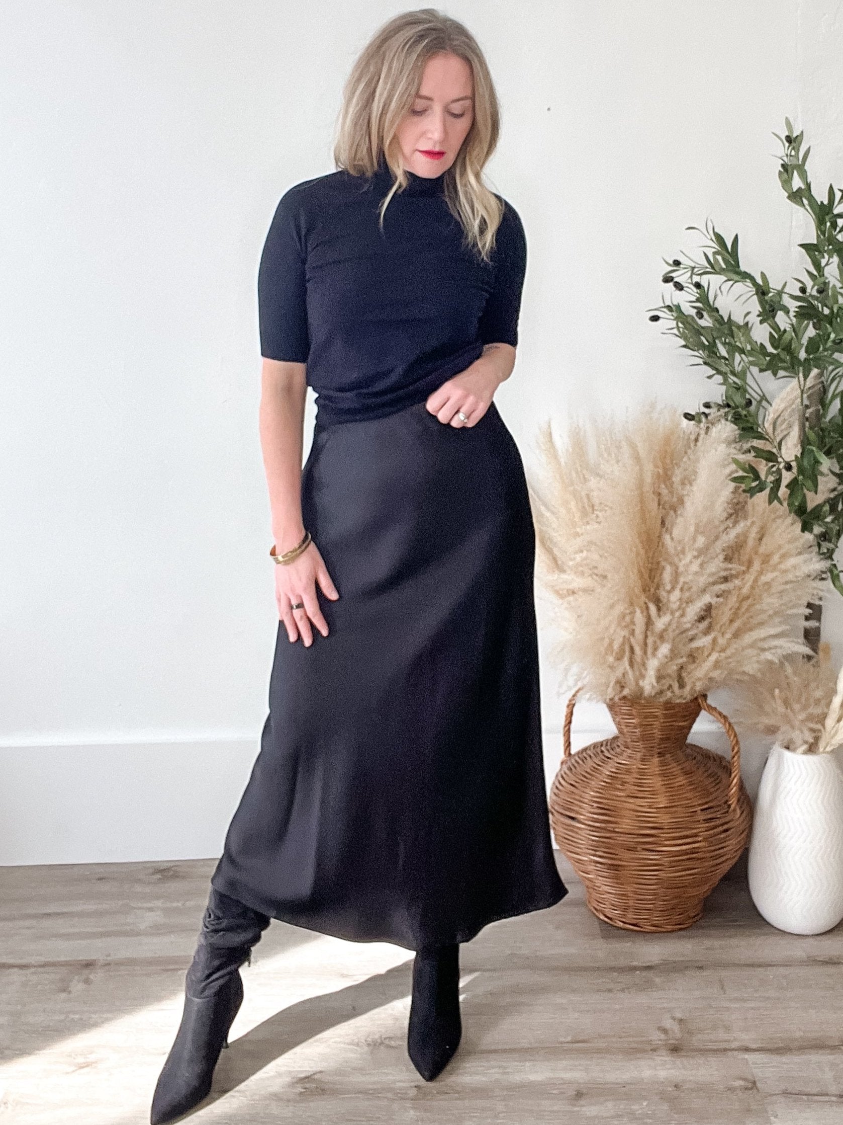 Satin-Like Maxi Skirt - Black-Skirt- Hometown Style HTS, women's in store and online boutique located in Ingersoll, Ontario