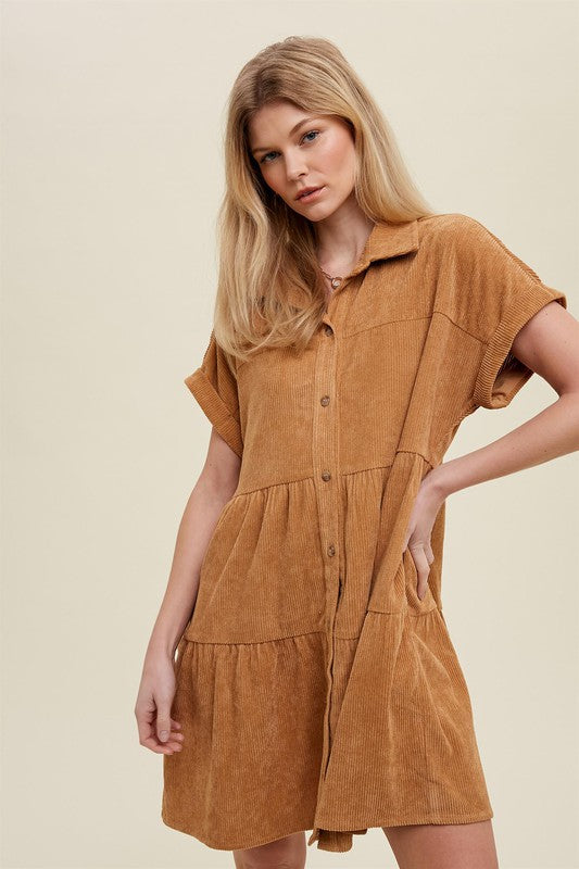 Corded Babydoll - Camel-Dress- Hometown Style HTS, women's in store and online boutique located in Ingersoll, Ontario
