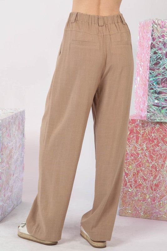 Pleated Linen Pants - Mocha-Pants- Hometown Style HTS, women's in store and online boutique located in Ingersoll, Ontario