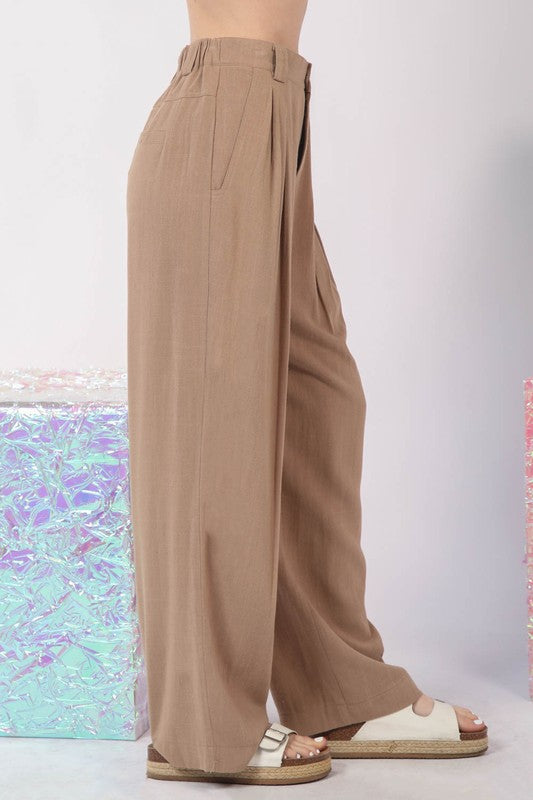 Pleated Linen Pants - Mocha-Pants- Hometown Style HTS, women's in store and online boutique located in Ingersoll, Ontario