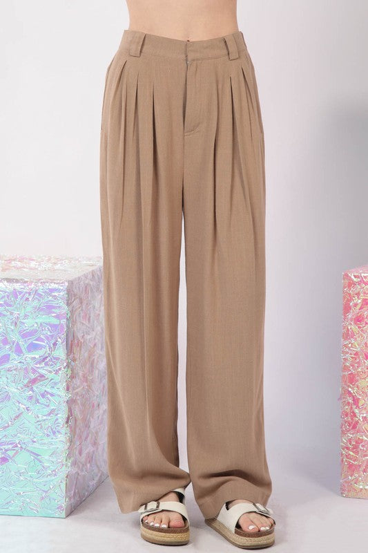 Pleated Linen Pants - Mocha-Pants- Hometown Style HTS, women's in store and online boutique located in Ingersoll, Ontario