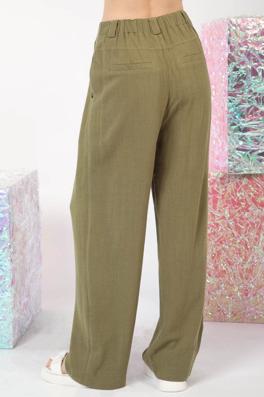 Pleated Linen Pants - Olive-Pants- Hometown Style HTS, women's in store and online boutique located in Ingersoll, Ontario