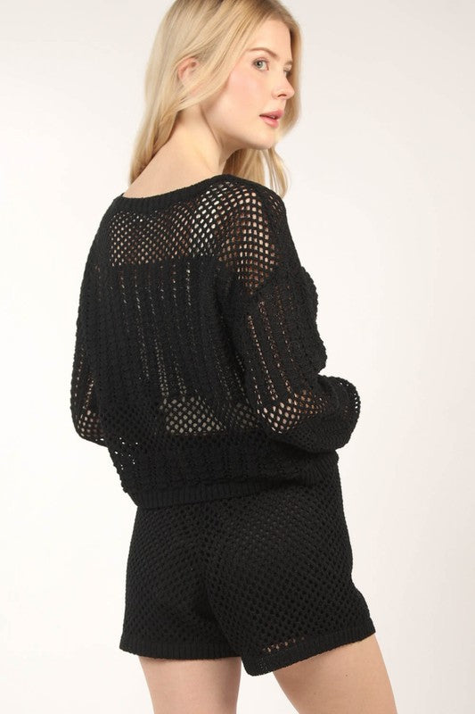 Crochet Top & Shorts Set - Black-set- Hometown Style HTS, women's in store and online boutique located in Ingersoll, Ontario