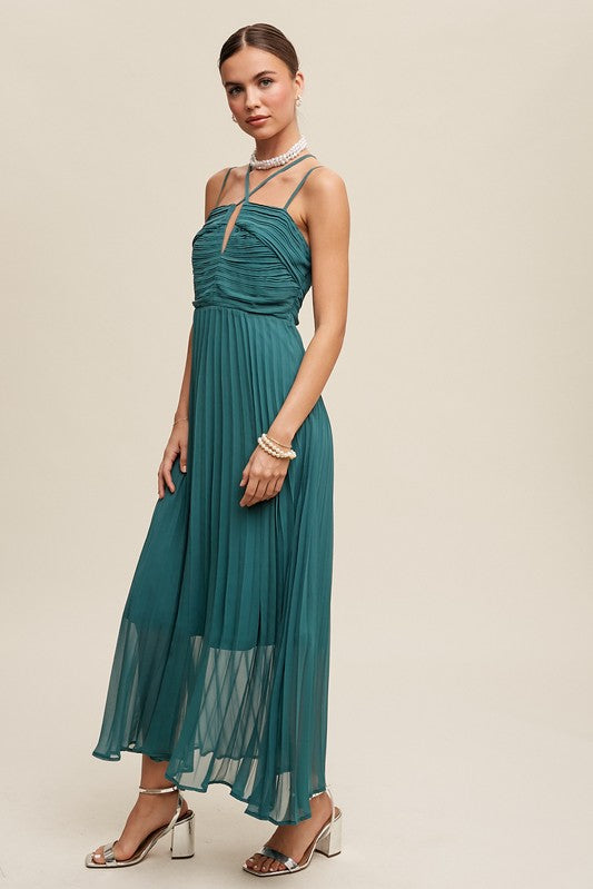 Double Strap, Pleated Dress - Sage-Dress- Hometown Style HTS, women's in store and online boutique located in Ingersoll, Ontario
