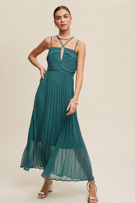 Double Strap, Pleated Dress - Sage-Dress- Hometown Style HTS, women's in store and online boutique located in Ingersoll, Ontario