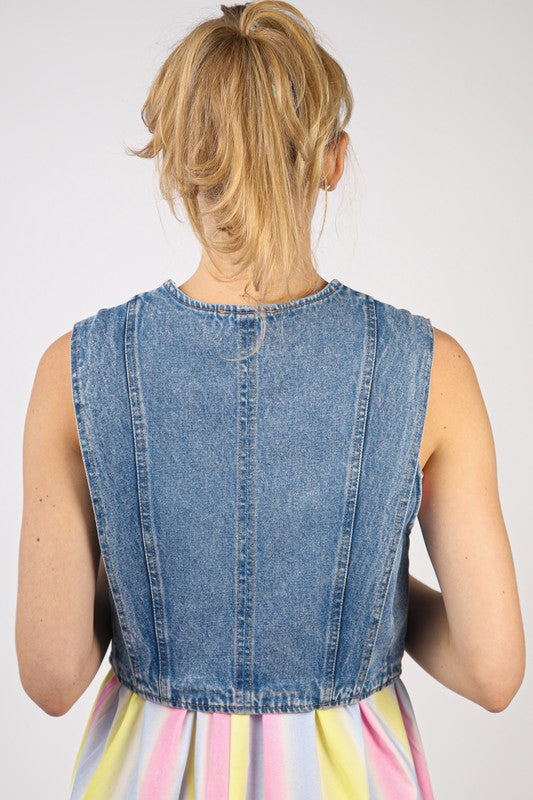 Denim Crop Vest - Medium Wash-vest- Hometown Style HTS, women's in store and online boutique located in Ingersoll, Ontario