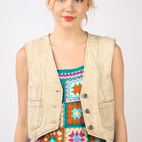 Denim Crop Vest - Beige-vest- Hometown Style HTS, women's in store and online boutique located in Ingersoll, Ontario