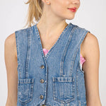 Denim Crop Vest - Medium Wash-vest- Hometown Style HTS, women's in store and online boutique located in Ingersoll, Ontario