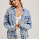 Denim Oversized Jacket-Coats & Jackets- Hometown Style HTS, women's in store and online boutique located in Ingersoll, Ontario