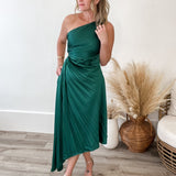 One Shoulder Pleated Dress - Sea Green-dresses- Hometown Style HTS, women's in store and online boutique located in Ingersoll, Ontario