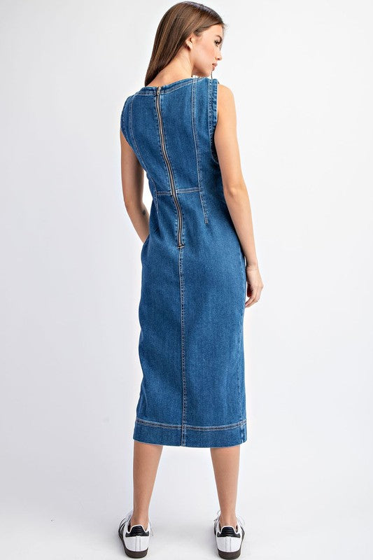 Sleeveless Denim Midi Dress-dress- Hometown Style HTS, women's in store and online boutique located in Ingersoll, Ontario