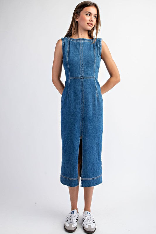 Sleeveless Denim Midi Dress-dress- Hometown Style HTS, women's in store and online boutique located in Ingersoll, Ontario