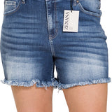 Mid Rise - Raw Frayed Hem Shorts - Medium Wash-Shorts- Hometown Style HTS, women's in store and online boutique located in Ingersoll, Ontario